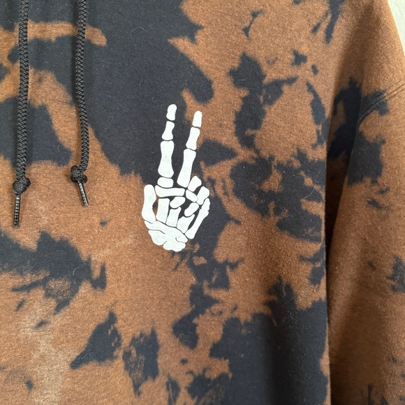 Bowery Supply Co. Brown Black Tie Dye Skeleton Fleece Lined Pullover Hoodie L - Picture 4 of 10
